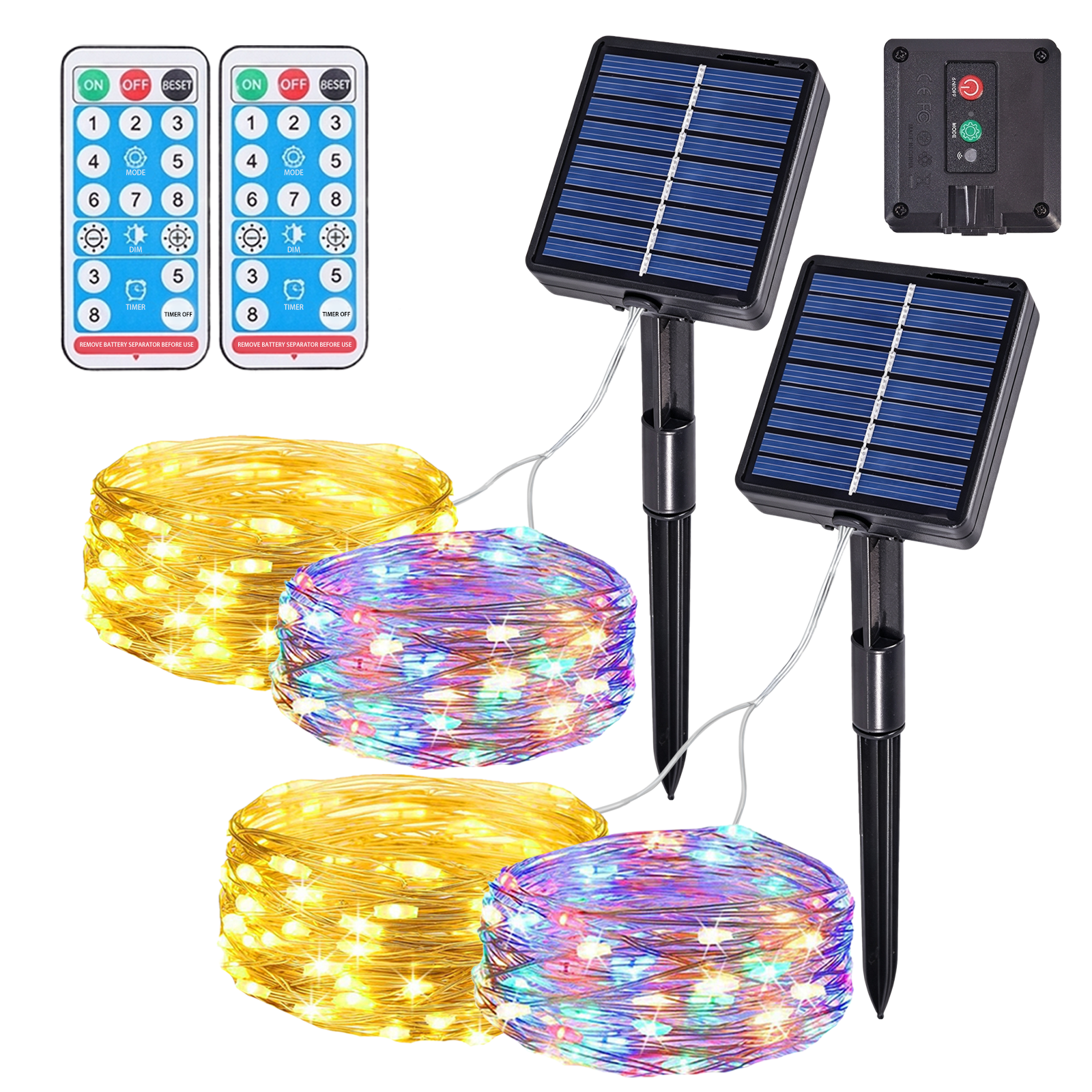 Solar Lighting Set Solar Fairy Lights Outdoor, 2 Pack Total 66Ft 200LED, Mix-Color, Solar ...