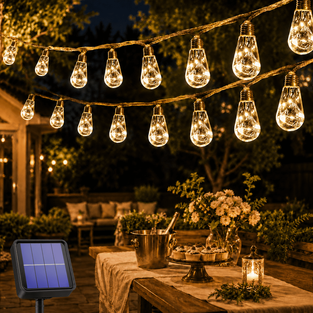 Solar Fairy Lights Outdoor, 26FT/8M 16 Bulb Vintage Hemp Rope String Lights, 8 Modes, IP65 Waterproof, Solar String Lights for Garden Yard Balcony Wedding Party(Warm White)
