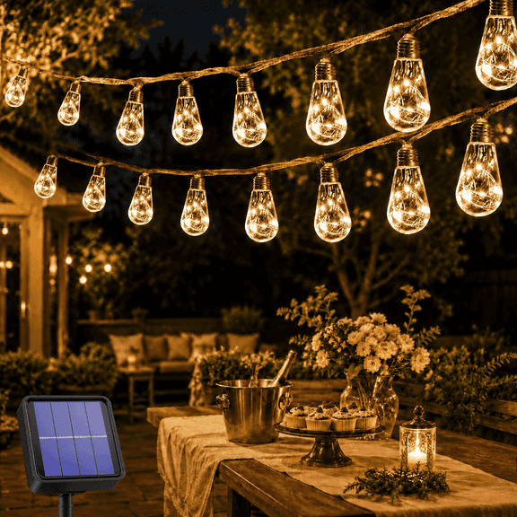 Solar String Lights Outdoor, 26FT/8M 16 Bulb Vintage Hemp Rope String Lights, 8 Modes, IP65 Waterproof, for Garden Yard Balcony Wedding Party Decorations(Warm White)