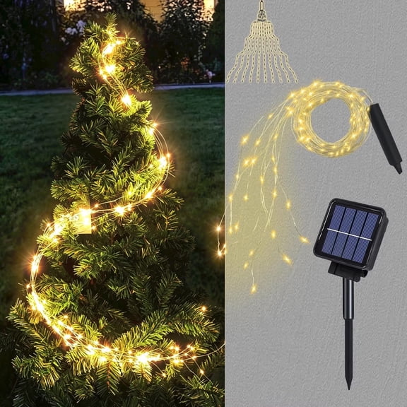 Solar Fairy Lights Outdoor, Multi Strand 200 LEDs Watering Can Light, Waterproof Solar Powered Waterfall Lights, Firefly Bunch String Lights for Garden Outside Decor, Warm White