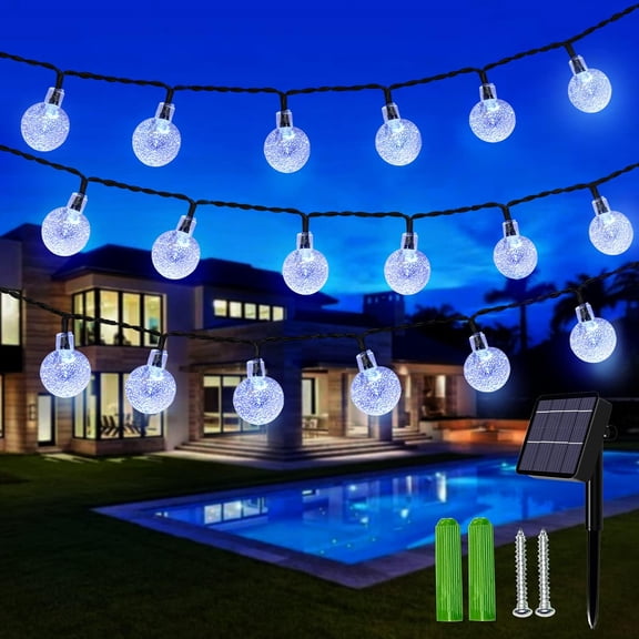Solar Fairy Lights Outdoor Waterproof,50LED Solar Garden Lights,8 Mode 23Ft String Lights for Garden,Patio,Yard,Home,Christmas,Parties,Wedding(Cold White)