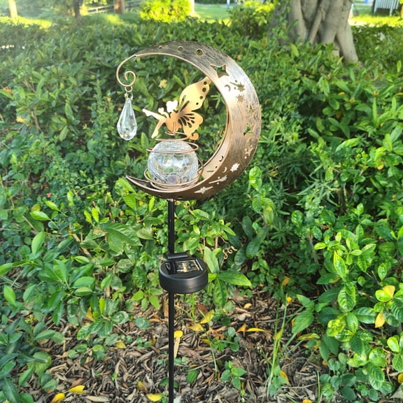 Solar Fairy Moon Light, Cracked Ball Solar Garden Light, Outdoor Solar Powered Pathway Light with Spike for Yard Patio Lawn