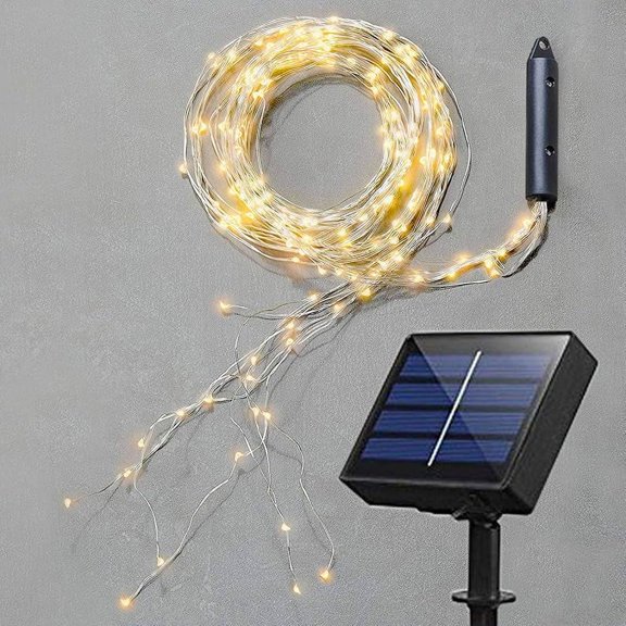 Solar Fairy String Lights Outside, Multi Strand 180 LEDs Watering Can Light for Outdoor, Waterproof Solar Powered Waterfall Lights, Firefly Bunch Lights for Garden Decor, Warm White