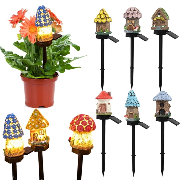 Solar Fairy Tale Mushroom Cottage Garden Light, Waterproof LED Outdoor Mushroom House Lamp, Auto On/Off Landscape Pathway Light for Yard Patio