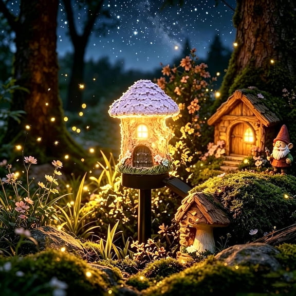 Solar Fairy-Tale Mushroom Cottage Garden Light, Waterproof LED Outdoor Mushroom House Statue Decor Lamp, Auto On/Off Landscape Pathway Light for Yard Patio Lawn Flower Bed (1Pcs)