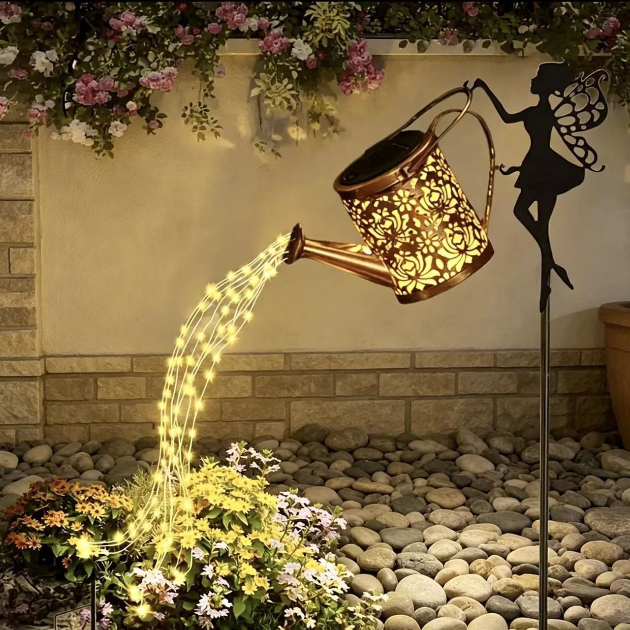 Solar Fairy Watering Can Lights Vintage Metal Garden Decor Outdoor Solar Hanging Kettle Light Waterproof Villa Yard Decoration