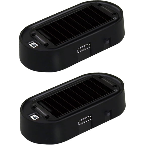 Solar Fake Car Alarm LED Flashing Light, Solar & USB Rechargeable Auto Theft Deterrent Lamp for Vehicle Dashboard(Black-red)