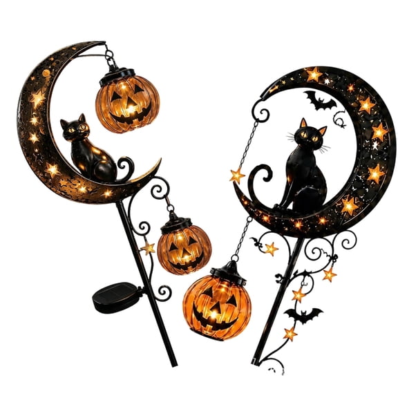 Solar Fall Garden Stake Lights Metal Moon Light Yard Set of 2 for Outdoor Lawn Entry Display Near Porch Zones and Property Lines Outside