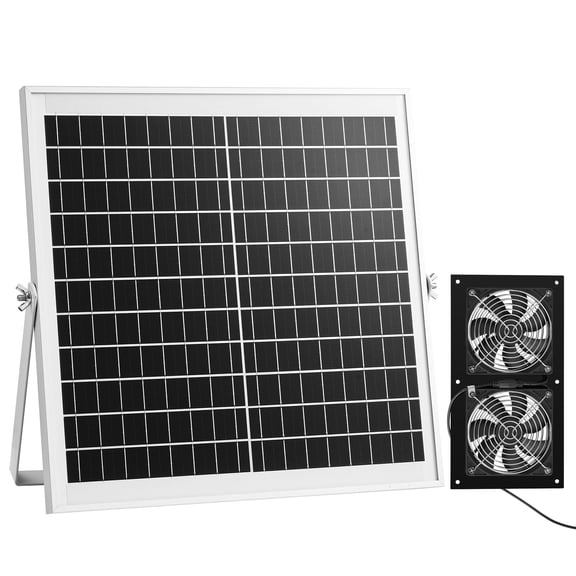 Solar Fan 15W Dual Fans, Adjustable Angle, 2668 RPM High Speed, Fast Air Exchange for Greenhouse Grow Tent Chicken Coop Shelter