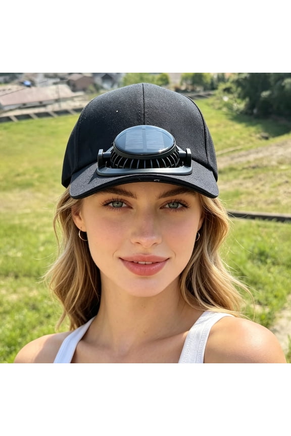 Solar Fan Baseball Cap Upf50+ Sun Protection Hat With Adjustable Cooling Fan Breathable Sun Hat For Gardening Fishing Hiking Outdoor Work(Black-60Cm)