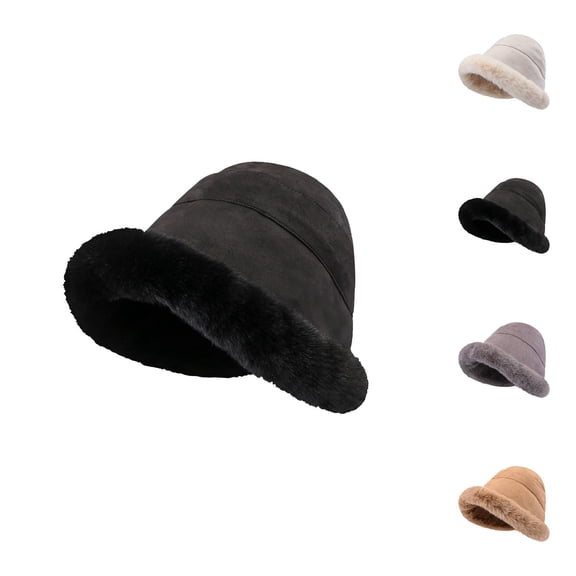 Solar Fan Bucket Hat Men - Cooling UPF 50+ Sun Hat for Golf Beach Women's Solid Color Plush Fisherman Hat Winter Warm Earflap Japanese Style Thickened Rolled Edge Cap