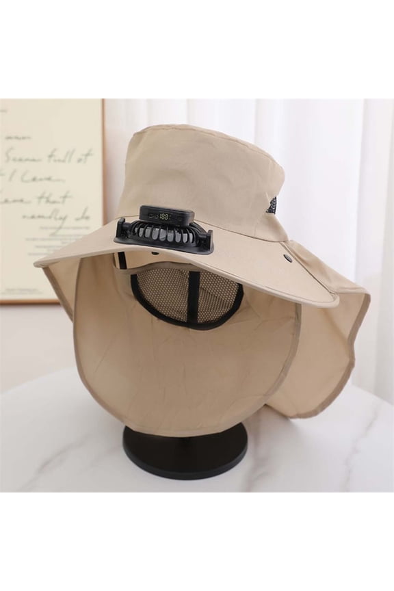 Solar Fan Bucket Hat For Men Women UPF50+ Sun Wide Brim Outdoor Sports Summer Fishing Hat With Technology Hiking Cap for Men Fedora Hats Women Hat with Ponytail Hole Resting Beach Face Floppy Hat