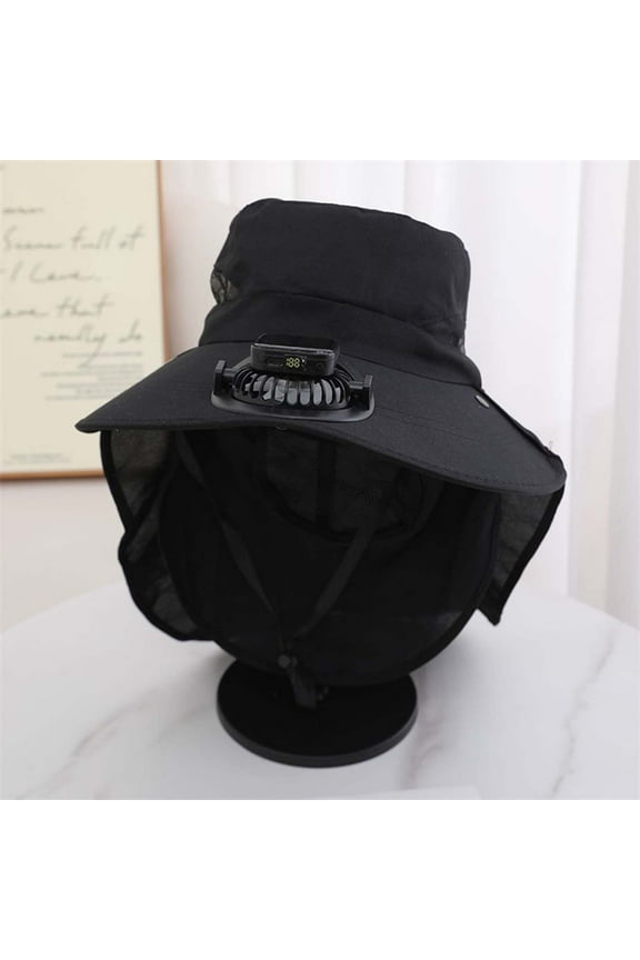 Solar Fan Bucket Hat For Men Women UPF50+ Sun Wide Brim Outdoor Sports Summer Fishing Hat With Technology Hiking Cap for Men Fedora Hats Women Hat with Ponytail Hole Resting Beach Face Floppy Hat