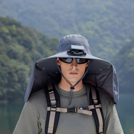 Solar Fan Bucket Hat for Men Women UPF50+ Sun Wide Brim Outdoor Sports Summer Fishing Hat with Technology Rain Hat Leopard Hat Bucket Hat Children Bucket Hat Blue Men's Hat Black Jungle Hat Men