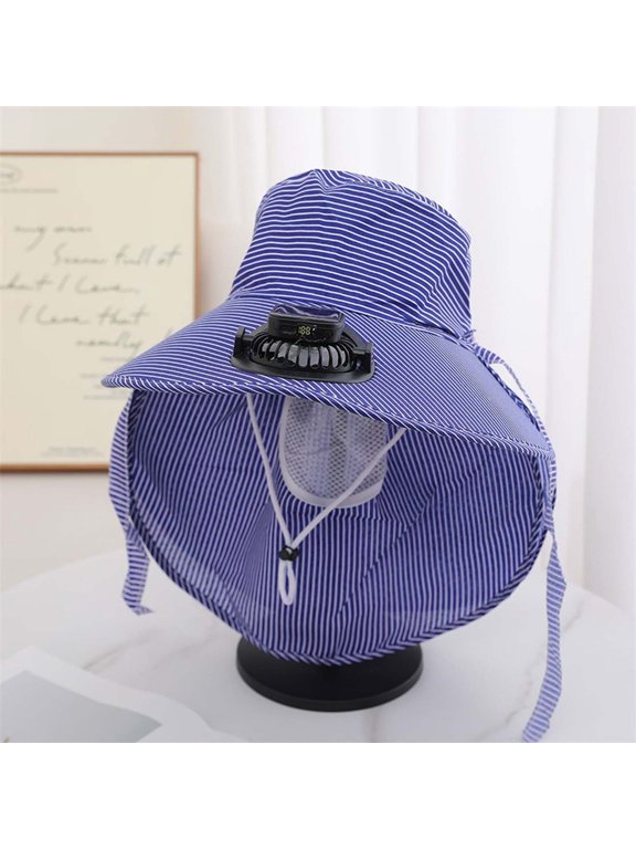 Solar Fan Bucket Hat For Men Women UPF50+ Sun Wide Brim Outdoor Sports Summer Fishing Hat With Technology Us Postal Service Hat Hate Rolling Overhead Visor Bun Hats for Women with Hair Lay Hat Winery