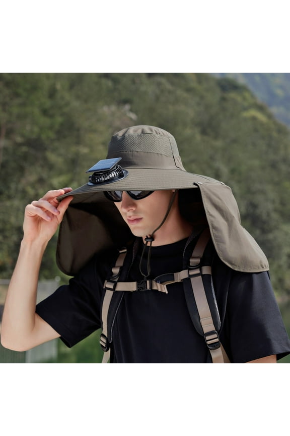 Solar Fan Bucket Hat For Men Women UPF50+ Sun Wide Brim Outdoor Sports Summer Fishing Hat With Technology Work Hat Sun Hat Gentlemen Men's Hat Summer Bucket Hat Party Sun Hat Foldable Reversible