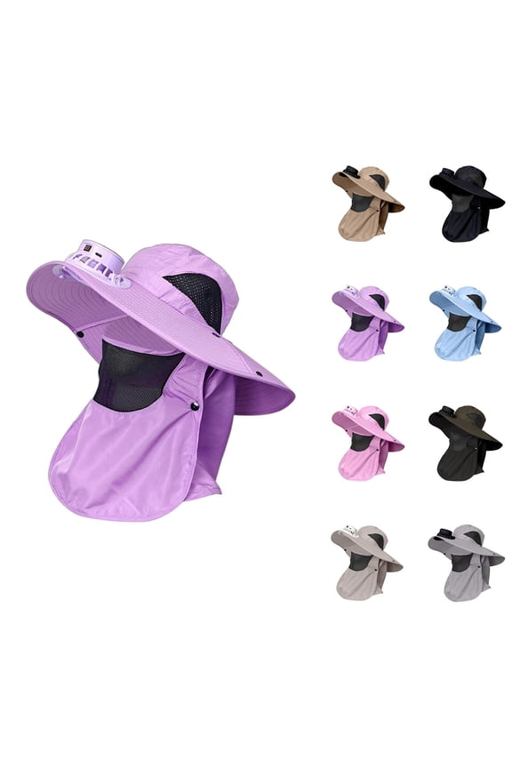 Solar Fan Bucket Hat for Women and Men – Five‑Setting USB + Solar Powered Wide Brim Sun Hat with Face Shield, UV Protection Outdoor Hat for Fishing, Travel