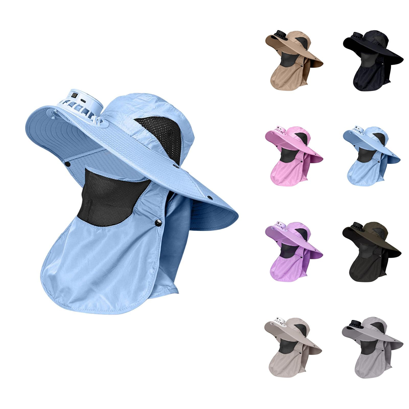 Solar Fan Bucket Hat for Women and Men – Wide Brim Foldable Sun Hat ...