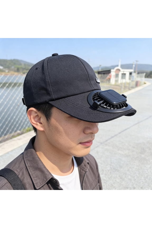 Solar Fan Cap, Polyester Solar Powered Baseball Fan Cap, Wide Brim UV Protective Sun Shade Accessory, casual headwear for adult men women outdoor hiking fishing beach and daily summer activities