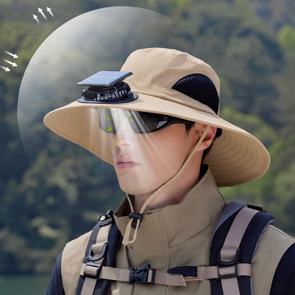 Solar Fan Cap, Rechargeable Summer Sun Protection Hat, Large Brim Neck Cover, Waterproof Quick-dry, for Outdoor Fishing Hiking, 3 Speeds