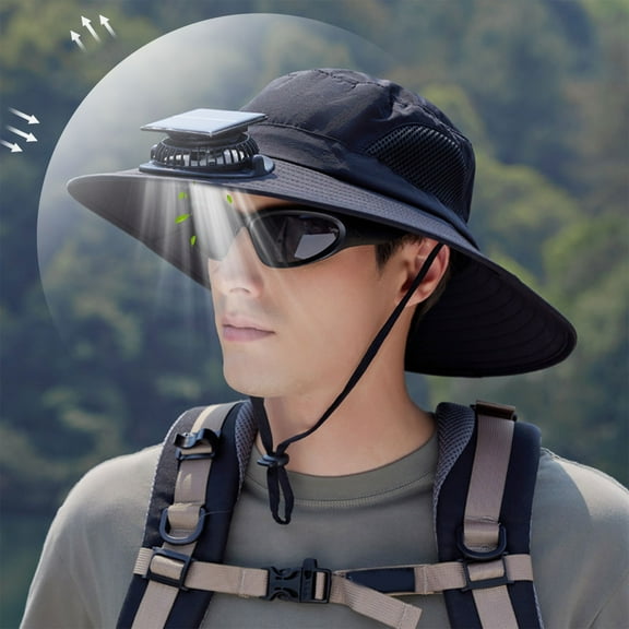 Solar Fan Cap, Rechargeable Summer Sun Protection Hat, Large Brim Neck Cover, Waterproof Quick-dry, for Outdoor Fishing Hiking, 3 Speeds