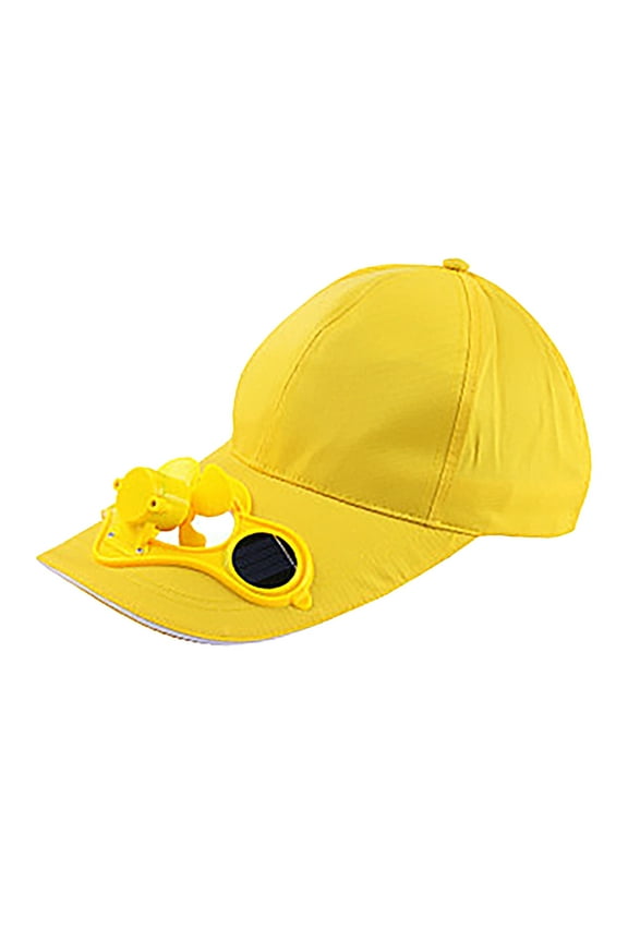 Solar Fan Cap, Solar Powered Adjustable Sun Hat, Mini Cooling Fan Baseball Cap for Men Women Outdoor Activities, Yellow