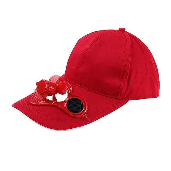 Solar Fan Cap, ZzCityTK Solar Powered Adjustable Sun Hat, Mini Cooling Fan Baseball Cap for Men Women Outdoor Activities, Red