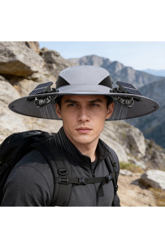 Solar Fan Fishing Hat with Mesh for Sun Protection, Breathable and Dry Outdoor Summer Hat for Men and Women, Wide Brim Sun Hat with Neck Flap for UV Protection and Ponytail Hole