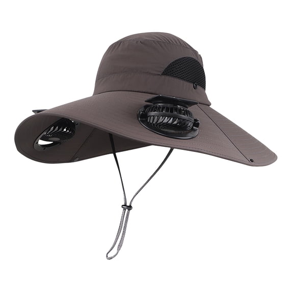 Solar Fan Fishing Hat Wide Brim Cooling Sun Protection Outdoor Safari Cap with Dual Powered Fans Dark Gray
