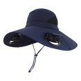 thumbnail image 1 of Solar Fan Fishing Hat Wide Brim Cooling Sun Protection Outdoor Safari Cap with Dual Powered Fans Navy, 1 of 5