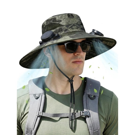 Solar Fan Hat with 2 Removable Fans – Wide Brim Cooling Sun Hat, USB & Solar Powered, Outdoor Bucket Hat for Fishing Hiking Gardening Beach, Men Women