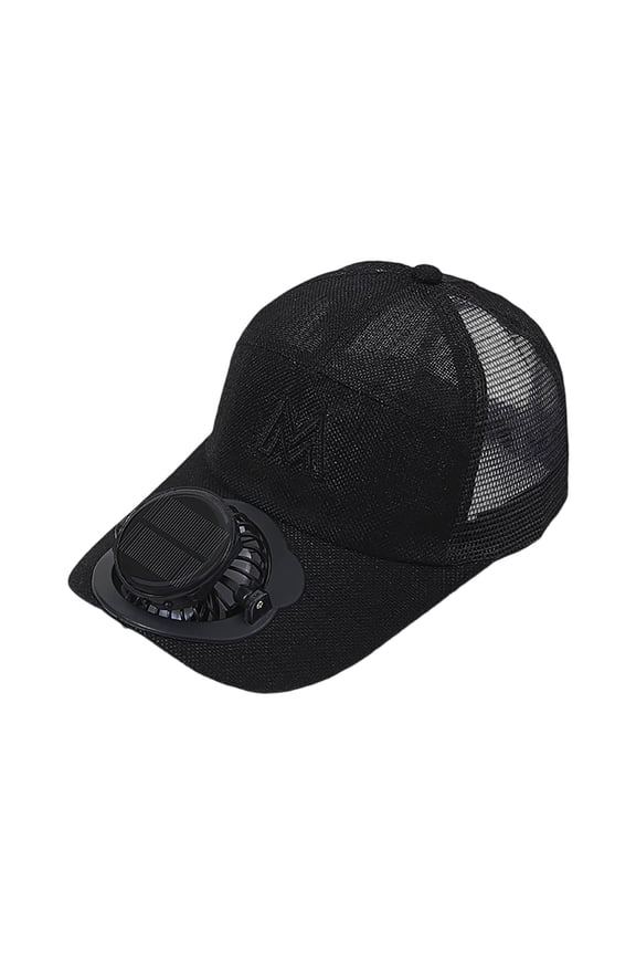 Solar Fan Hat for Adults Rechargeable USB Battery Powered Baseball Cap with Cooling Fan Breathable Mesh Sun Hat for Construction Work Outdoor Leisure Travel M Logo Embroidered Headwear Accessory