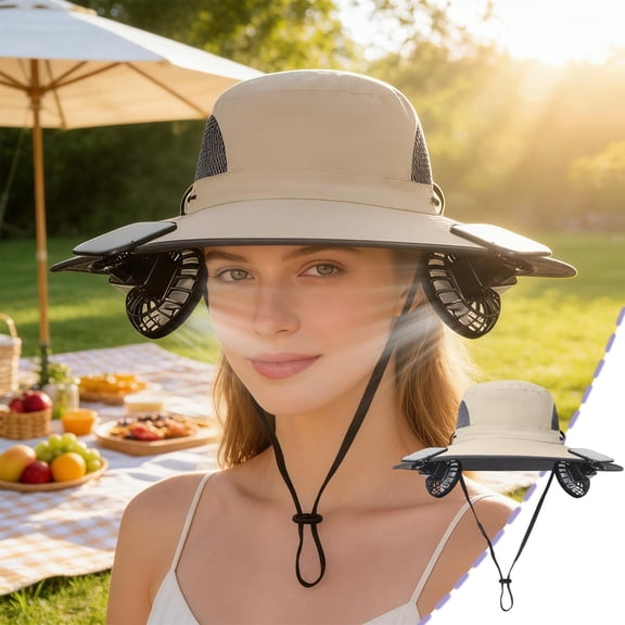 Solar Fan Hat Breathable Wide Brim Sun Protection Cap, Built In Solar USB Rechargeable Cooling Fan, Outdoor Hiking Fishing Gardening Use for Men Women