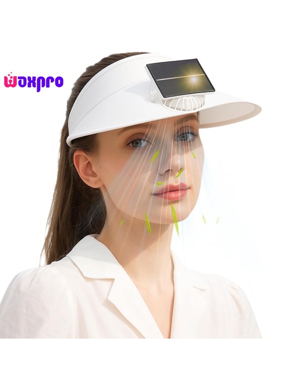 Solar Fan Hat, Fan Visor Hat for Woman, Solar Powered - USB Charging Sun Visor Cooling Hats with Built in, 3 Speed Adjustment for Outdoor Beach Travel