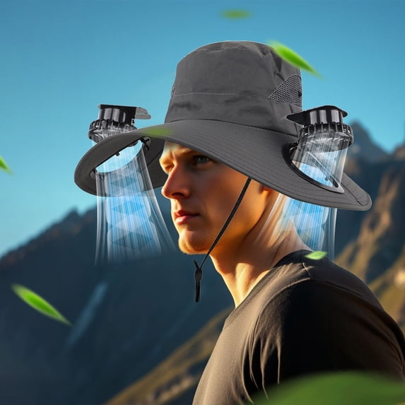 Solar Fan Hat Hat with Fans Solar Power Fan Hat USB Charging Outdoor Men Women Wide Brim Sun Hats with 2 Solar Fan Breathable Bucket Hat Outdoor Fishing Hat for Hiking Camping