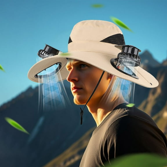 Solar Fan Hat Hat with Fans Solar Power Fan Hat USB Charging Outdoor Men Women Wide Brim Sun Hats with 2 Solar Fan Breathable Bucket Hat Outdoor Fishing Hat for Hiking Camping