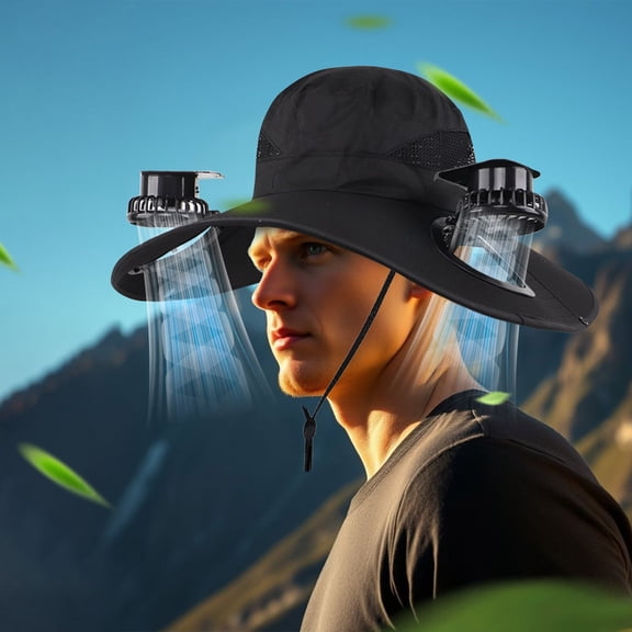 Solar Fan Hat Hat with Fans Solar Power Fan Hat USB Charging Outdoor Men Women Wide Brim Sun Hats with 2 Solar Fan Breathable Bucket Hat Outdoor Fishing Hat for Hiking Camping