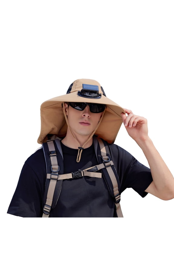 Solar Fan Hat for Men and Women UPF50+ Sun Fisherman Hat with Wide Brim and Sunshade Outdoor Fisherman Hat Men's Rain Hat Bucket Hat Ladies Summer Cow Hat Fish Hat Black Polyester Bucket Hat
