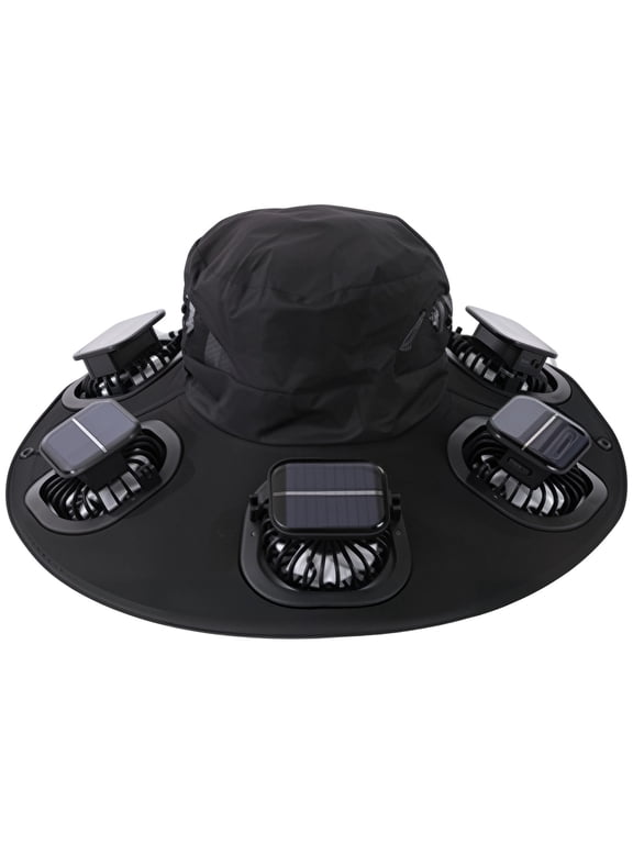 Solar Fan Hat Outdoor Wide Brim Sun Bucket Hat with 6 Built-in Cooling Fan for Men Women Lightweight Breathable for Fishing Hiking Beach Gardening Summer Travel Type-C Charging