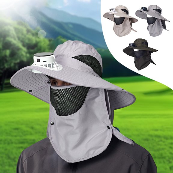 Solar Fan Hat Solar Powered Fan Hat Hat with Fans Solar Power Solar Fan Hats for Men with USB Rechargeable Fishing Hat for Men Sun Protection Cap with Face Neck Flap Strong Airflow Hat Outdoor Hiking