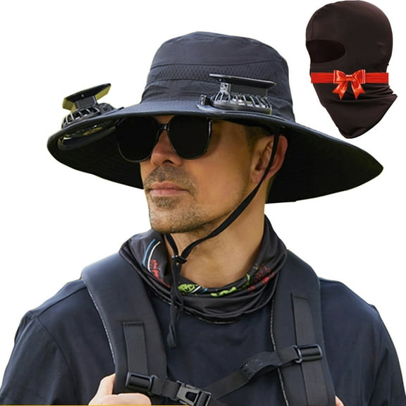 Solar Fan Hat,Solar Powered Fan Hat,Wide Brim Solar Fan Hat Outdoor Wide Brim Sun Hat Solar Panel Fan Hat Solar Hat With Built In Fan With 2 Solar Fan Fishing Hat For Men - Removable & Usb Charging
