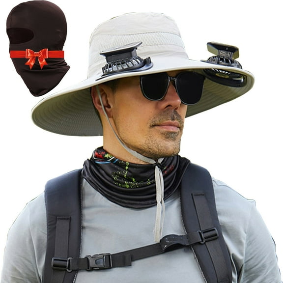 Solar Fan Hat,Solar Powered Fan Hat,Wide Brim Solar Fan Hat Outdoor Wide Brim Sun Hat Solar Panel Fan Hat Solar Hat With Built In Fan With 2 Solar Fan Fishing Hat For Men - Removable & Usb Charging