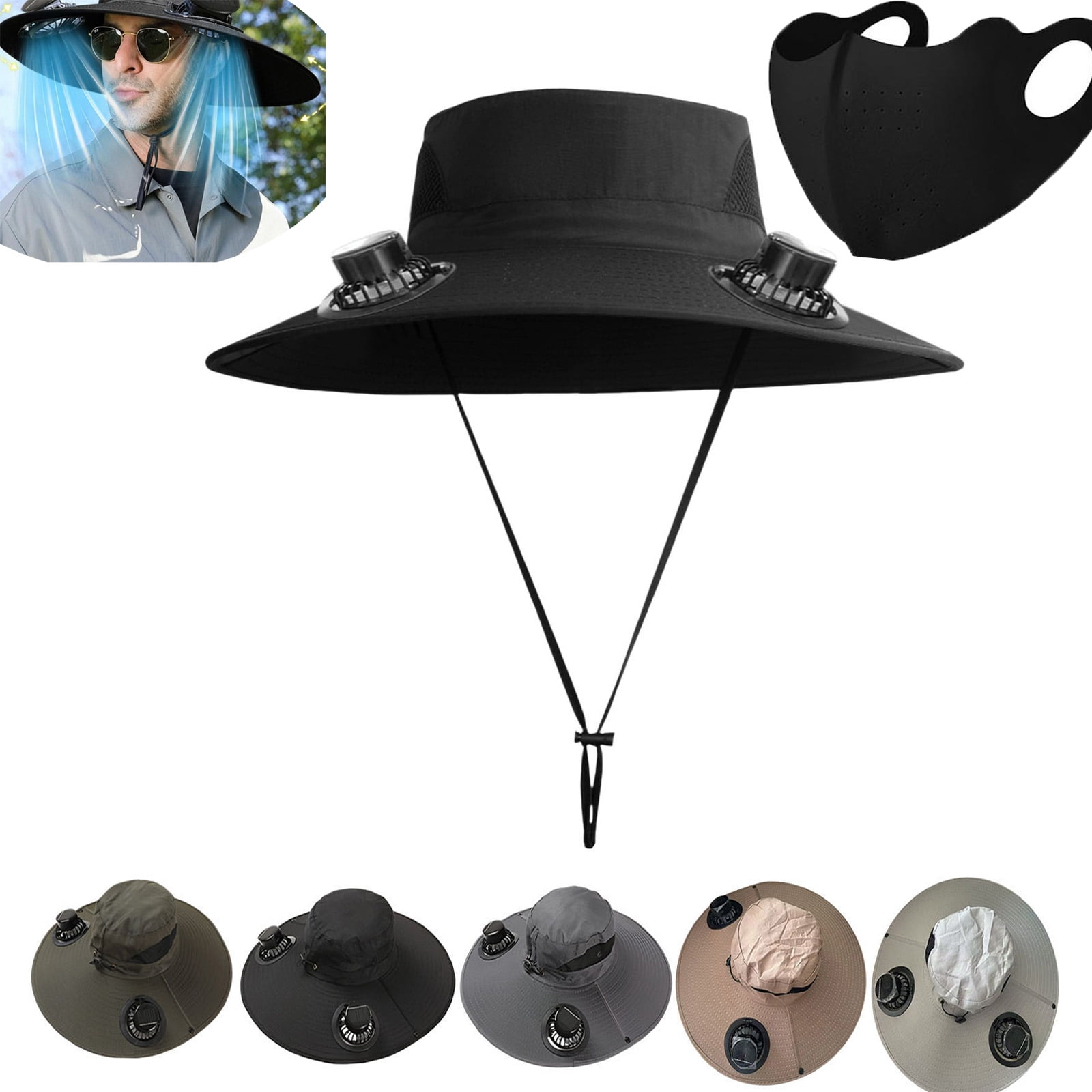 Solar Fan Hat,Solar Powered Fan Hat,Wide Brim Solar Fan Hat Outdoor Wide Brim Sun Hat Solar Panel Fan Hat Solar Hat With Built In Fan With 2 Solar Fan Fishing Hat For Men - Removable & Usb Charging