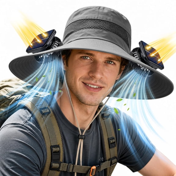 Solar Fan Hat, UPF 50  Wide Brim Sun Hat with 2 Fans, Solar & USB Rechargeable, 3 Speeds for Fishing/Camping/Hiking/Gardening WWSOGQH