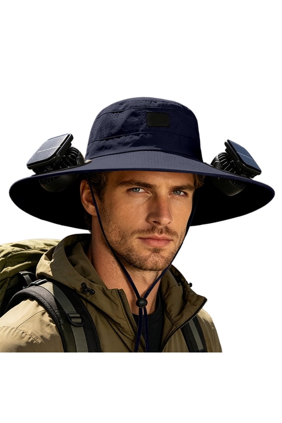 Solar Fan Hat, UPF 50+ Wide Brim Sun Hat with 2 Fans, Solar & USB Rechargeable, 3 Speeds for Fishing/Camping/Hiking/Gardening