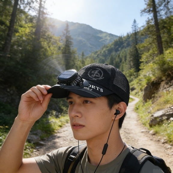 Solar Fan Hat with USB Charging, Outdoor Breathable Baseball Cap 3 Speed Adjustable Cooling Fan for Hiking Fishing Camping Travel, Hands-Free Personal Air Cooler