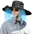 thumbnail image 1 of Solar Fan Hat USB Rechargeable Wide Brim Cooling Hat Adjustable Speed Breathable Sun Protection Design, Hands Free Fan Hat for Outdoor Fishing Hiking Gardening Travel, 1 of 7