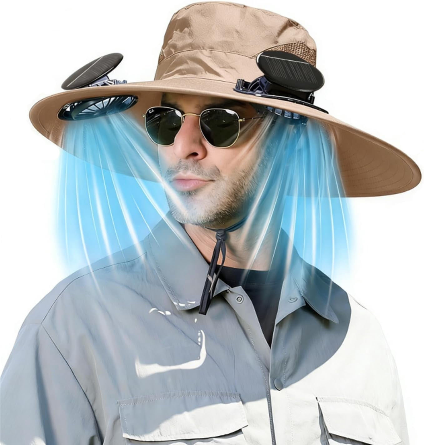 Solar Fan Hat Ultralight Wide Brim Outdoor Sun Hat with 2 Removable ...