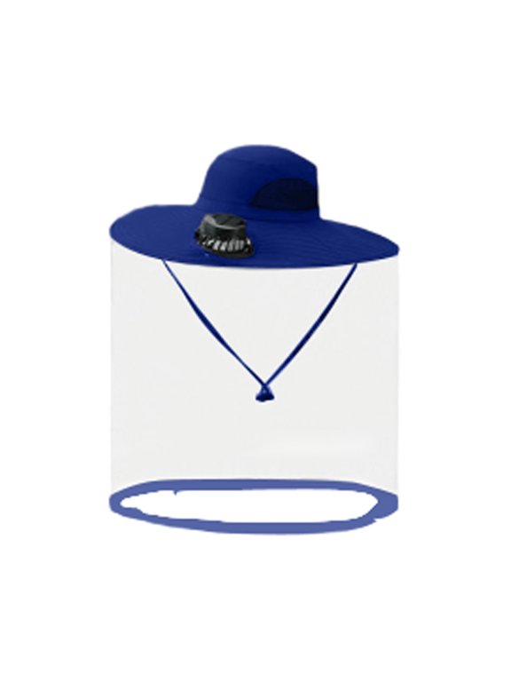Solar Fan Hat with Wide Brim and Mosquito Net, Outdoor Sun Hat for Fishing Hiking Gardening, USB Solar Charging Built-in Fan, Ultralight Bucket Hat for Men Women, Cooling Cap for Hot Weather