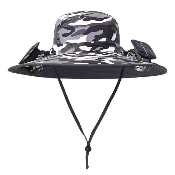 Solar Fan Hat Wide Brim Outdoor Sun Protection Hat with Fan, Hiking Fishing Gardening Hat with Neck Flap Breathable Polyester Sun Hat with Fan